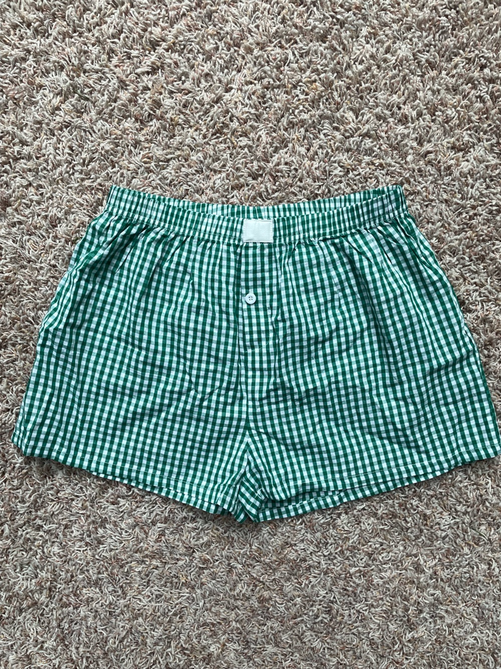 Green White Gingham Women Elastic-Waist Shorts Size M Lounge College Study Cute